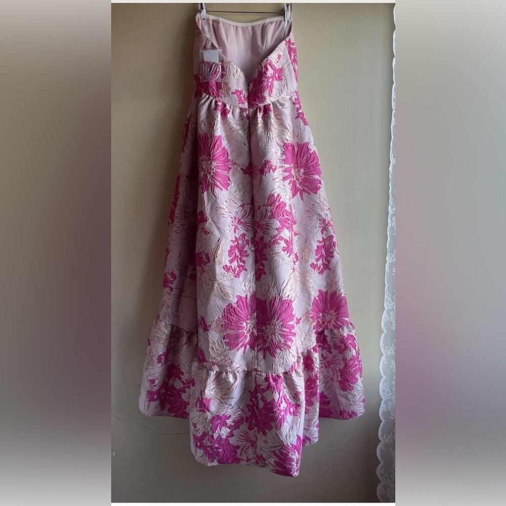 Dessy Collection CAT EYE CORSET HIBISCUS PINK FLORAL JACQUARD HIGH LOW Dress 6R - Picture 7 of 12